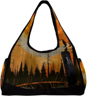 Weekender Travel Bag,Small Gym Bag,Forest Full Moon Fox,Gym Duffle Bag