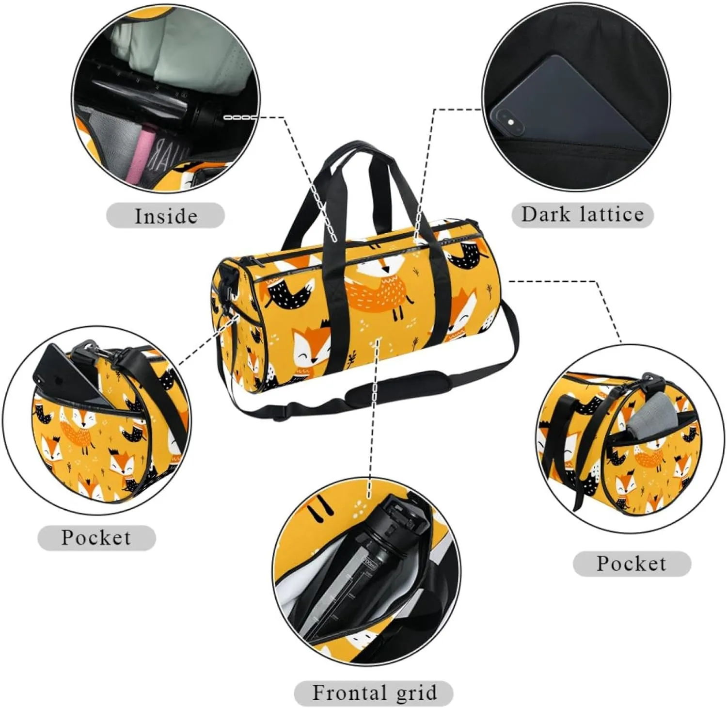 Weekender Travel Bag,Small Gym Bag,Fox Tree Leaves,Gym Duffle Bag