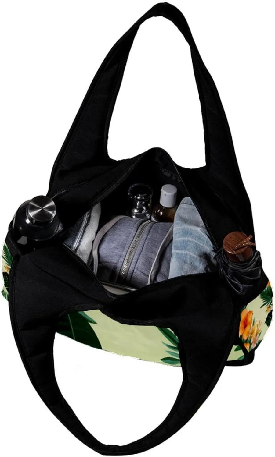 Weekender Travel Bag,Small Gym Bag,Tropical Leaves Yellow Flowers,Gym Duffle Bag