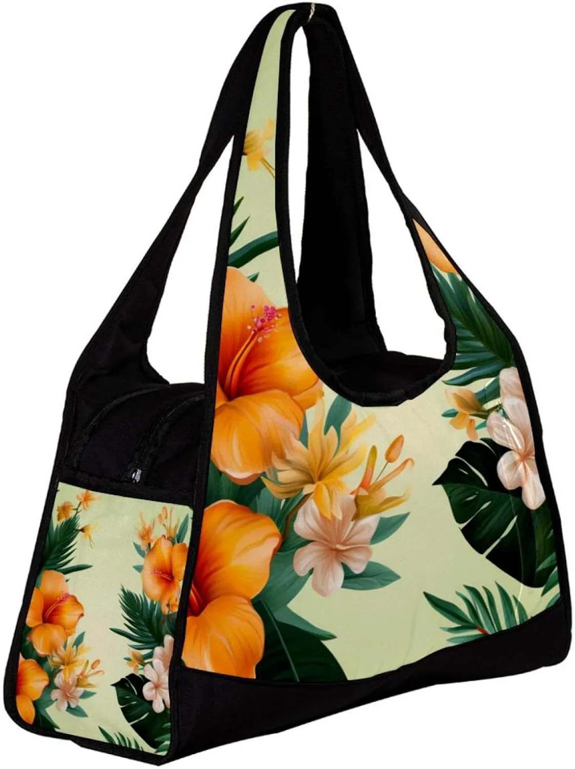 Weekender Travel Bag,Small Gym Bag,Tropical Leaves Yellow Flowers,Gym Duffle Bag