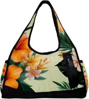Weekender Travel Bag,Small Gym Bag,Tropical Leaves Yellow Flowers,Gym Duffle Bag