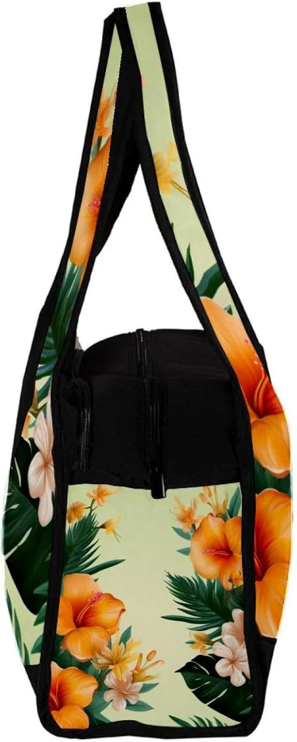 Weekender Travel Bag,Small Gym Bag,Tropical Leaves Yellow Flowers,Gym Duffle Bag