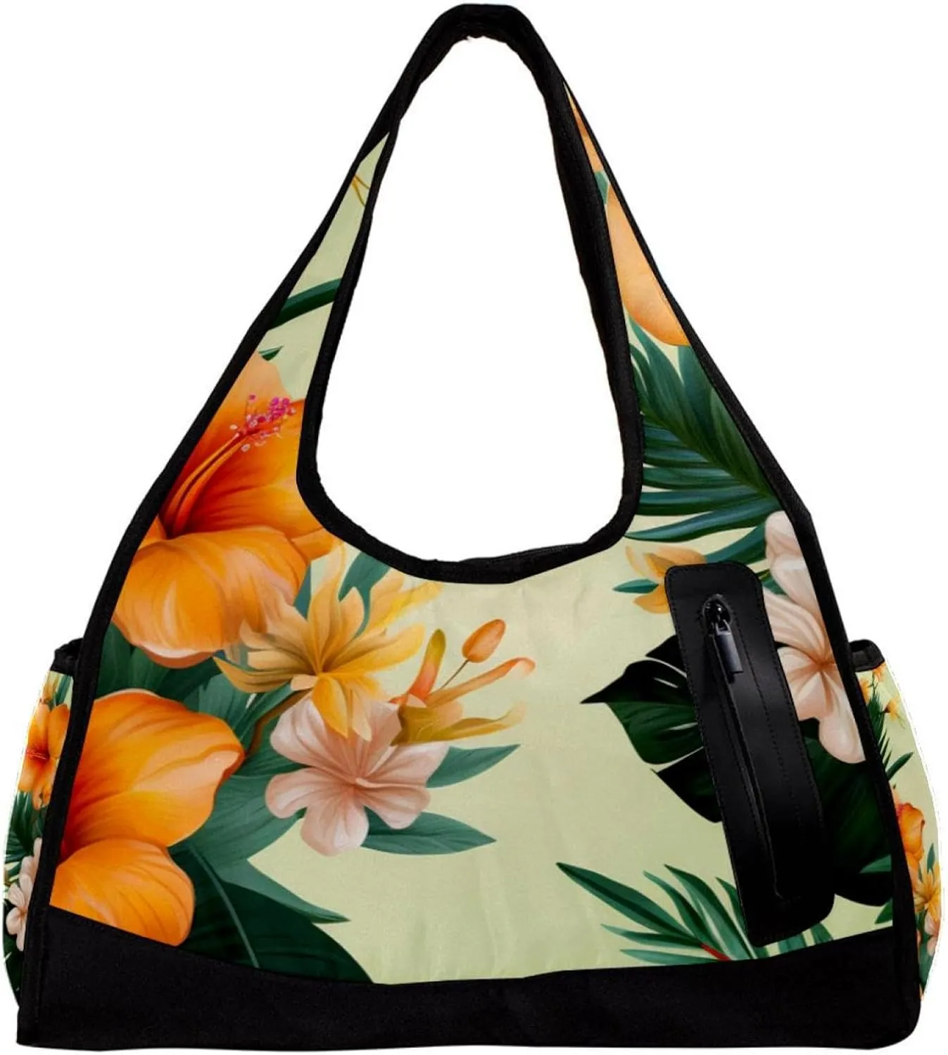 Weekender Travel Bag,Small Gym Bag,Tropical Leaves Yellow Flowers,Gym Duffle Bag