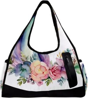 Weekender Travel Bag,Small Gym Bag,Unicorn Floral Bushes,Gym Duffle Bag