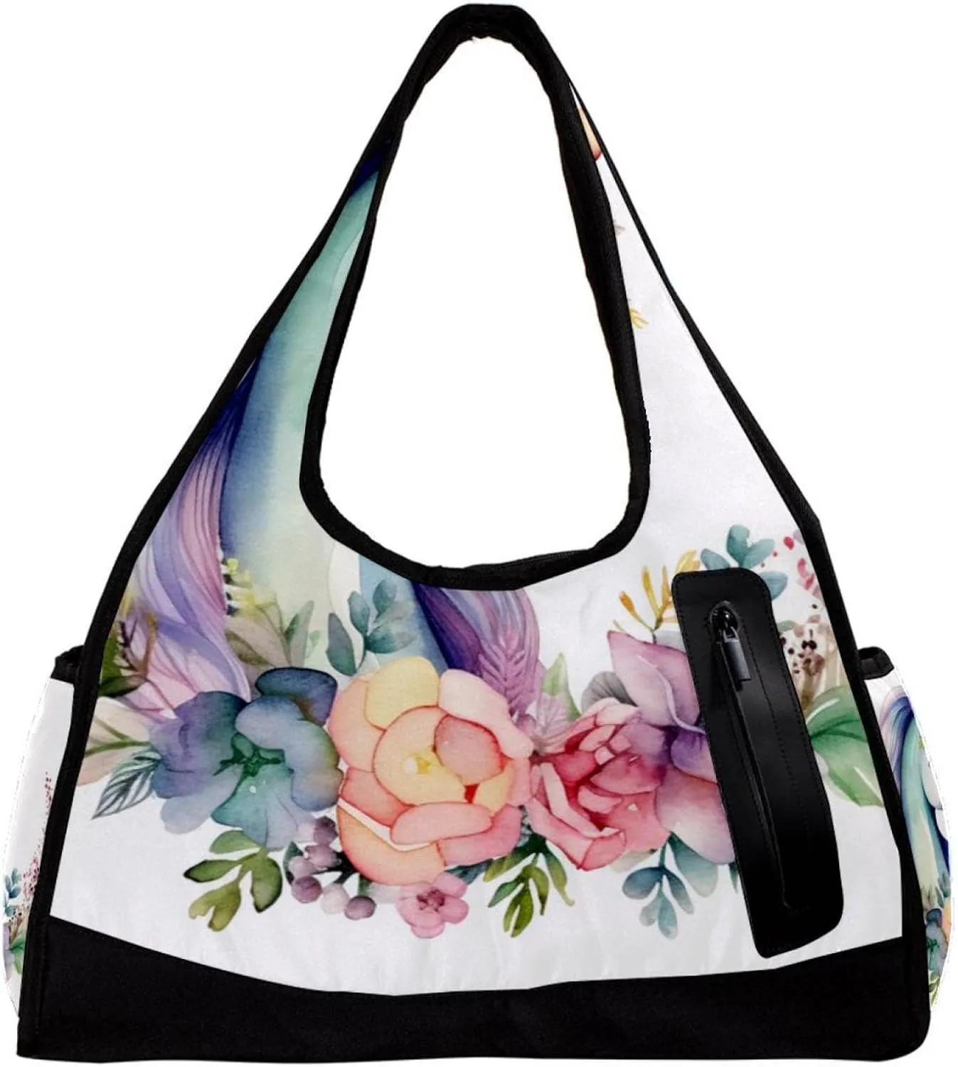 Weekender Travel Bag,Small Gym Bag,Unicorn Floral Bushes,Gym Duffle Bag