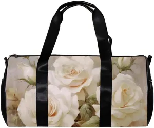 Weekender Travel Bag,Small Gym Bag,Vintage Flowers Blooms,Gym Duffle Bag