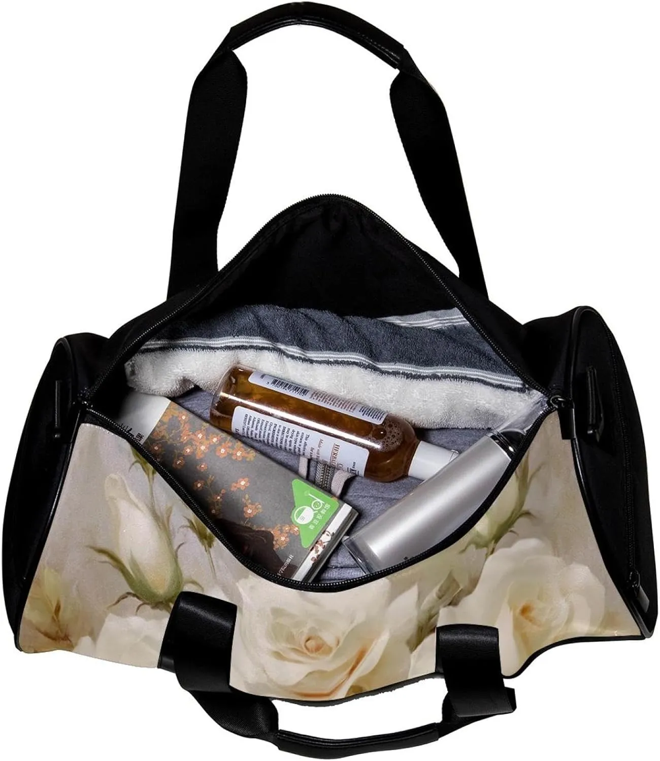 Weekender Travel Bag,Small Gym Bag,Vintage Flowers Blooms,Gym Duffle Bag