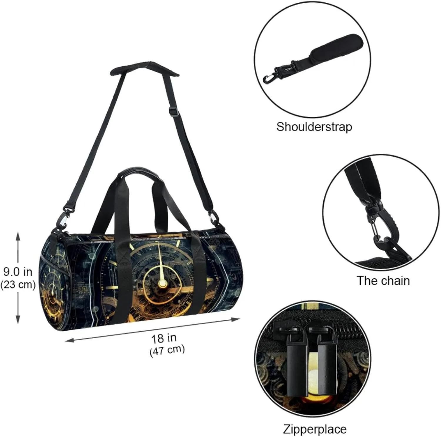 Weekender Travel Bag,Small Gym Bag,Vintage Mechanical Clock,Gym Duffle Bag