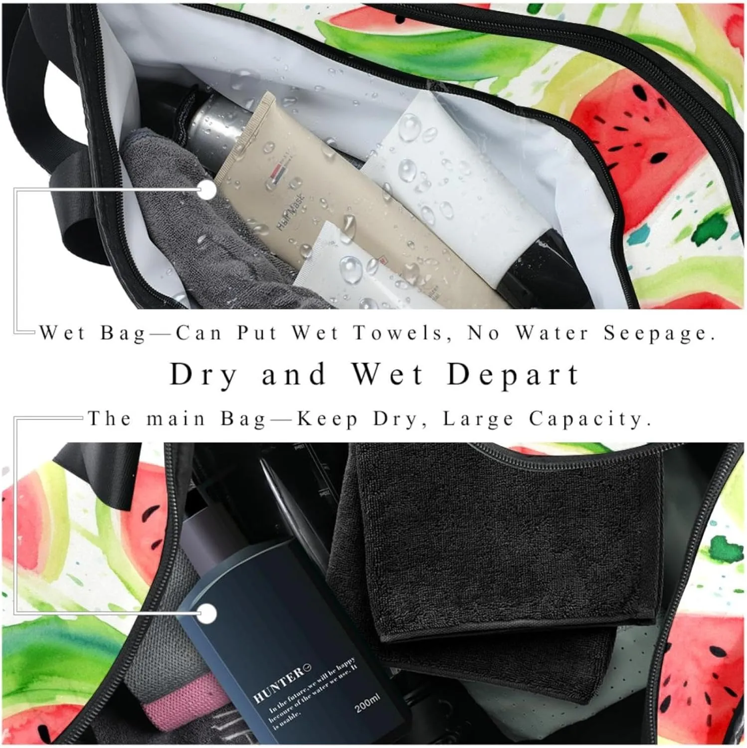 Weekender Travel Bag,Small Gym Bag,Watercolor Style Watermelon,Gym Duffle Bag