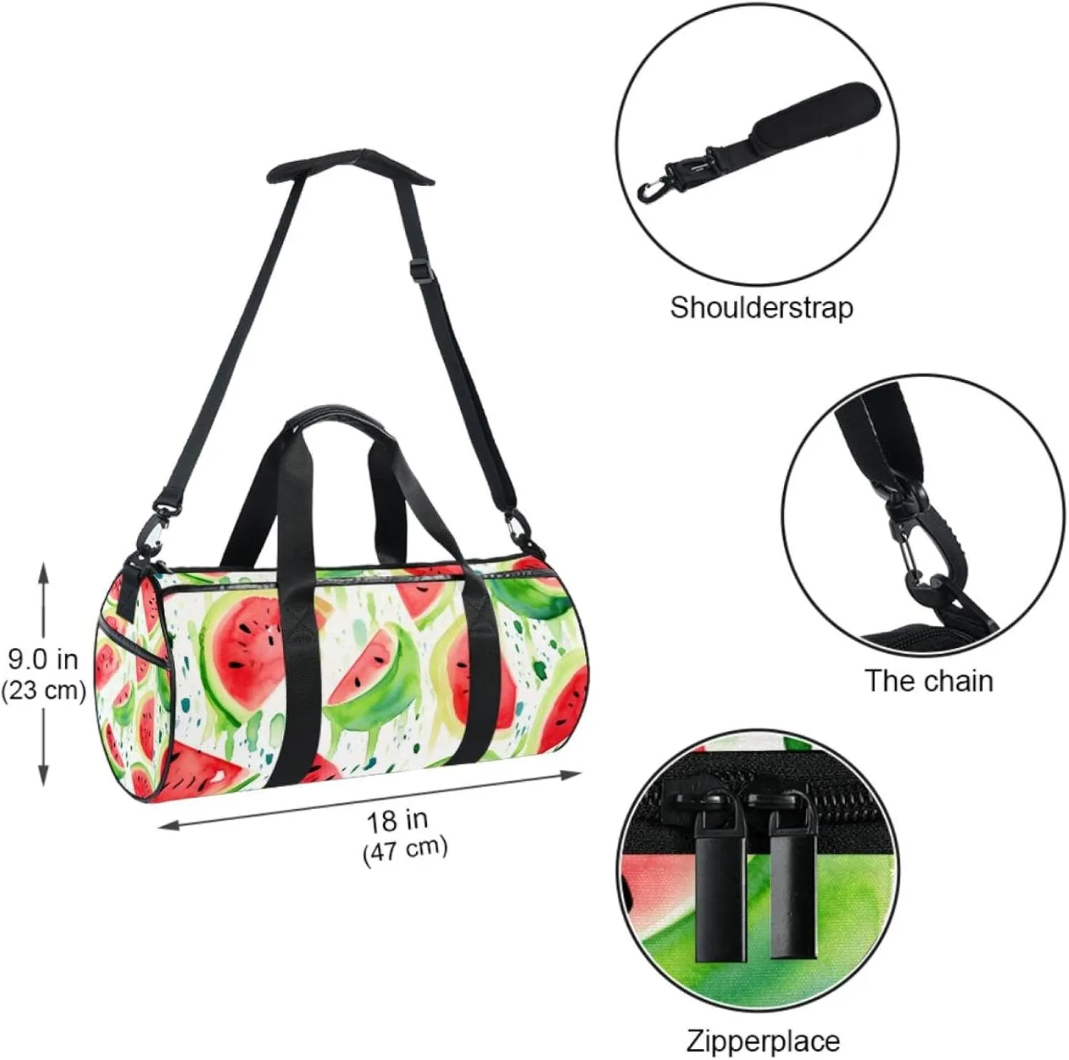 Weekender Travel Bag,Small Gym Bag,Watercolor Style Watermelon,Gym Duffle Bag