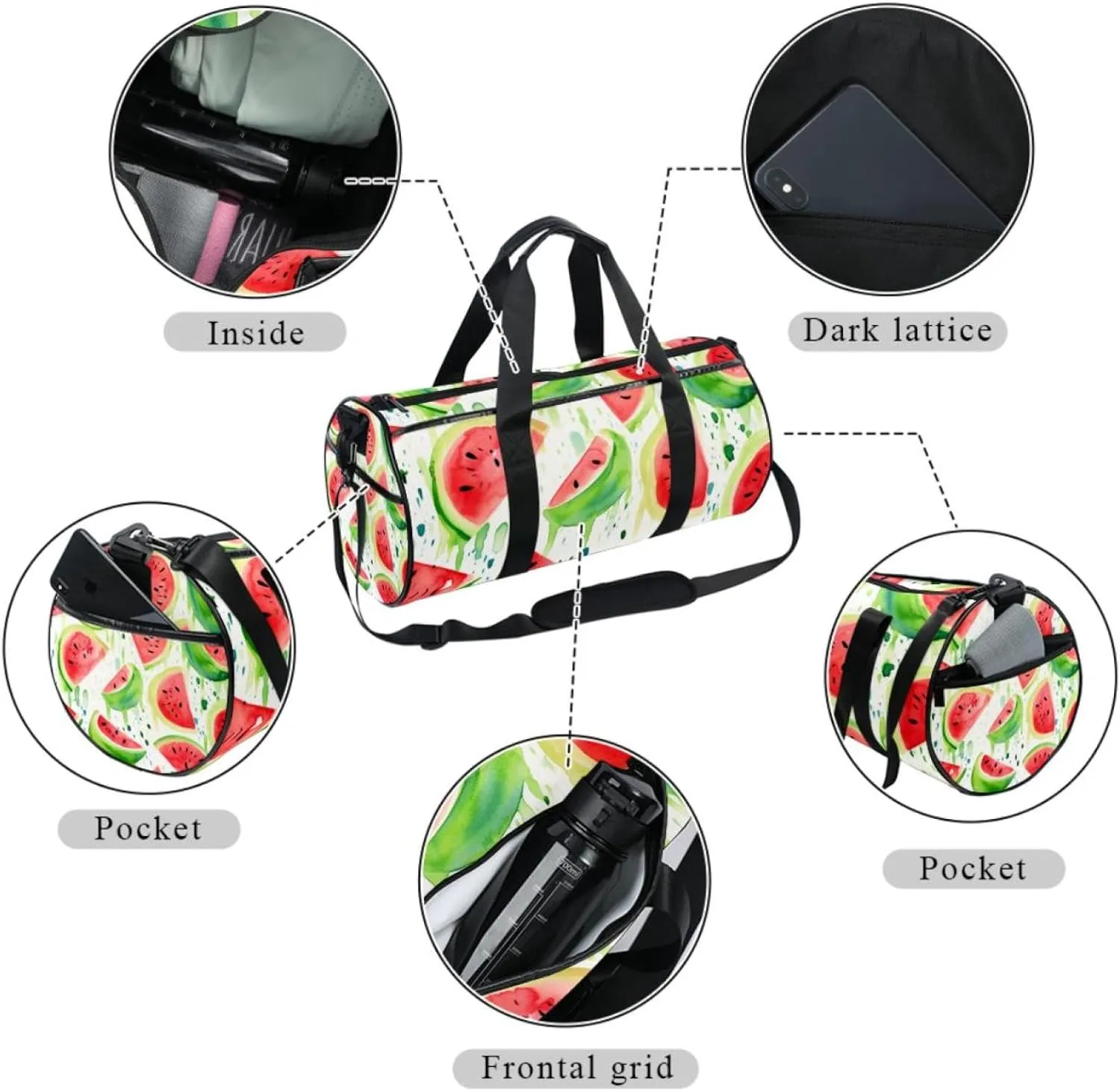 Weekender Travel Bag,Small Gym Bag,Watercolor Style Watermelon,Gym Duffle Bag