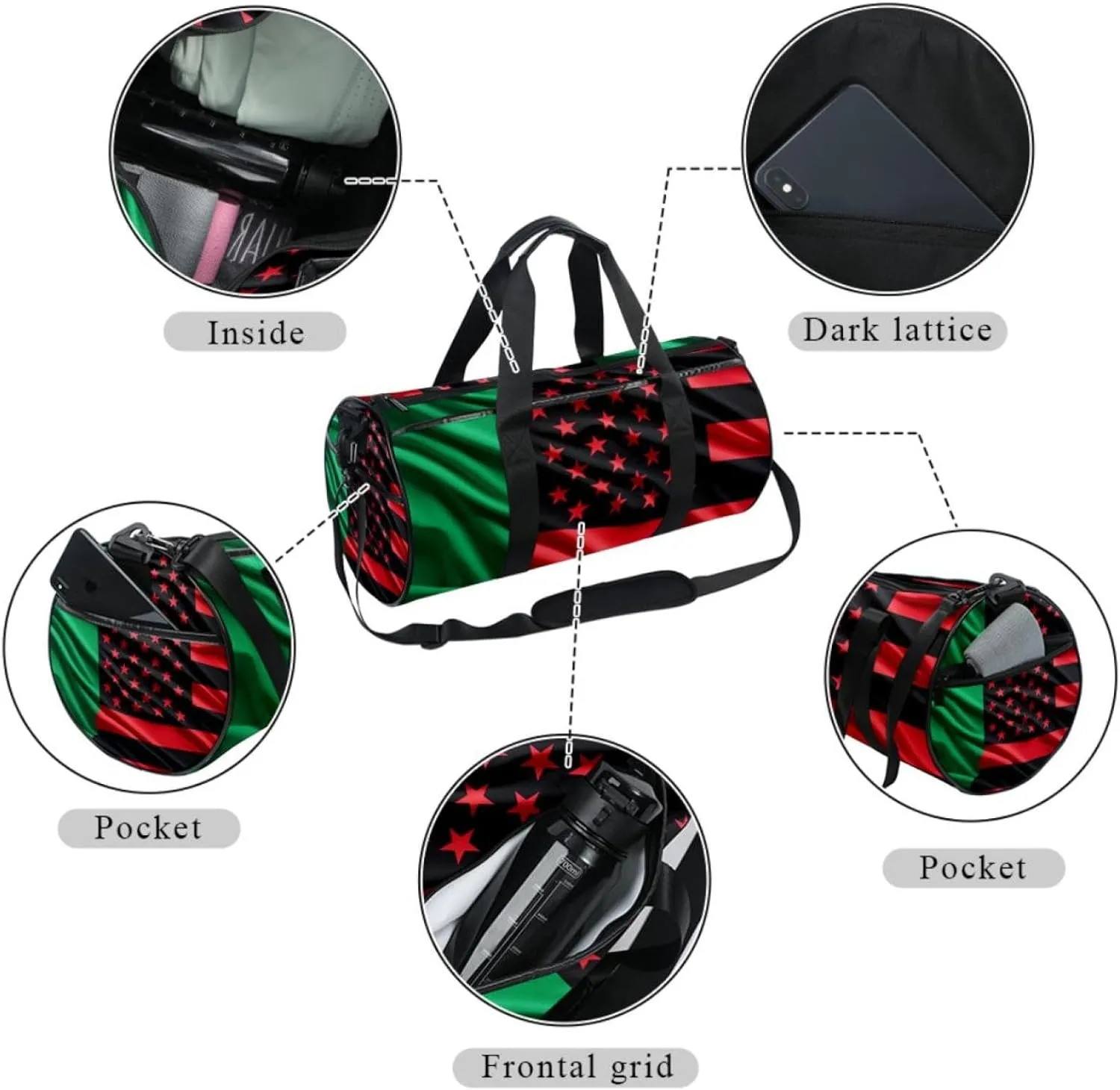 Weekender Travel Bag,Small Gym Bag,Watermelon African American Flag,Gym Duffle Bag