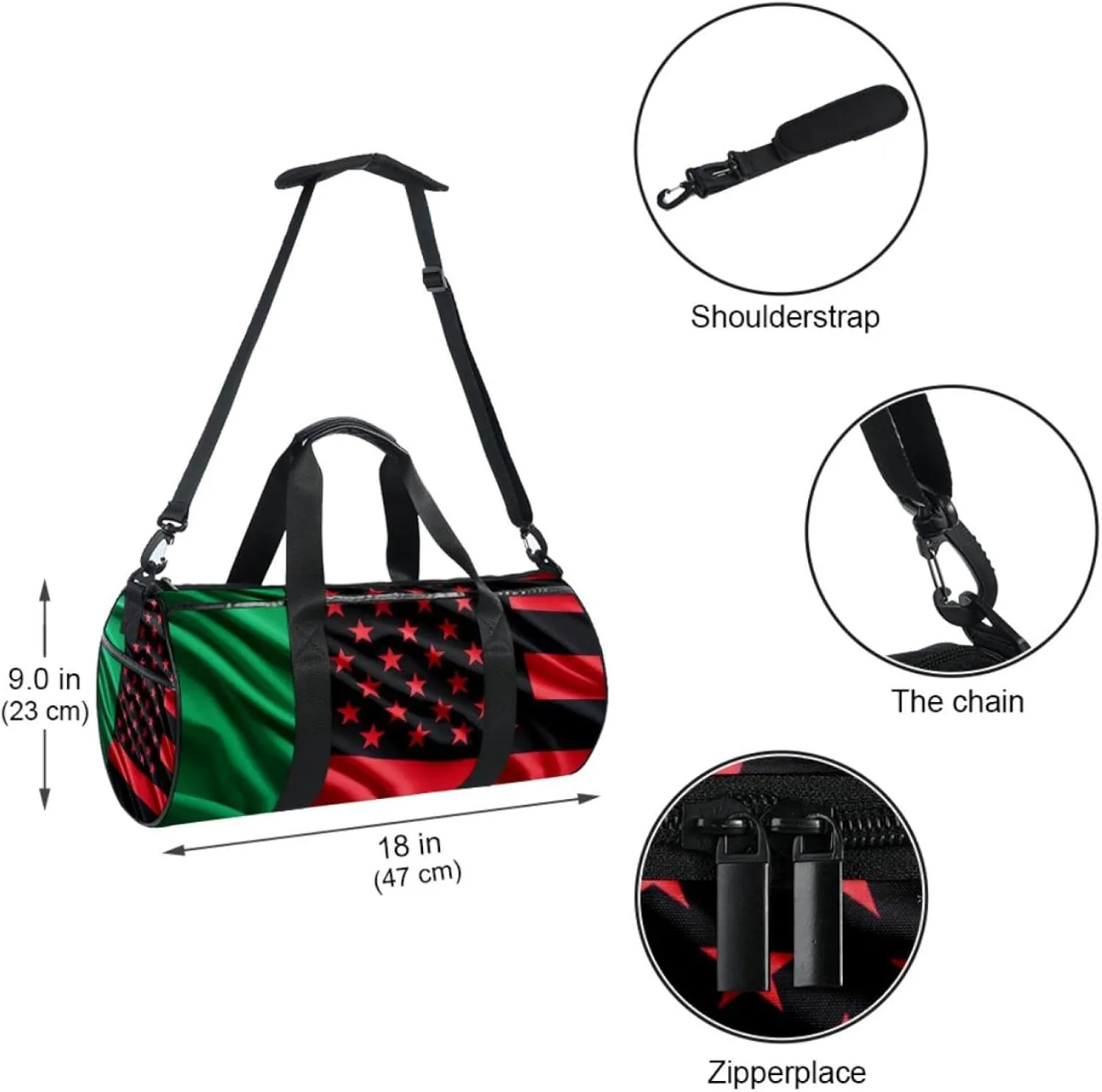 Weekender Travel Bag,Small Gym Bag,Watermelon African American Flag,Gym Duffle Bag