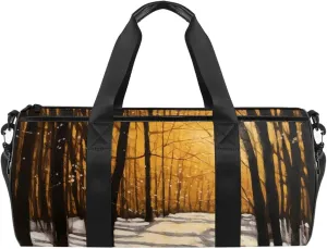 Weekender Travel Bag,Small Gym Bag,Winter Forest Tree Path,Gym Duffle Bag