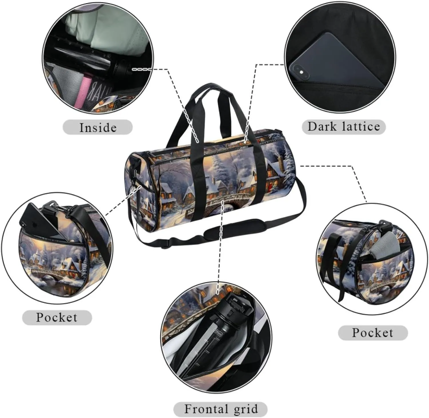Weekender Travel Bag,Small Gym Bag,Winter House Bridge River,Gym Duffle Bag
