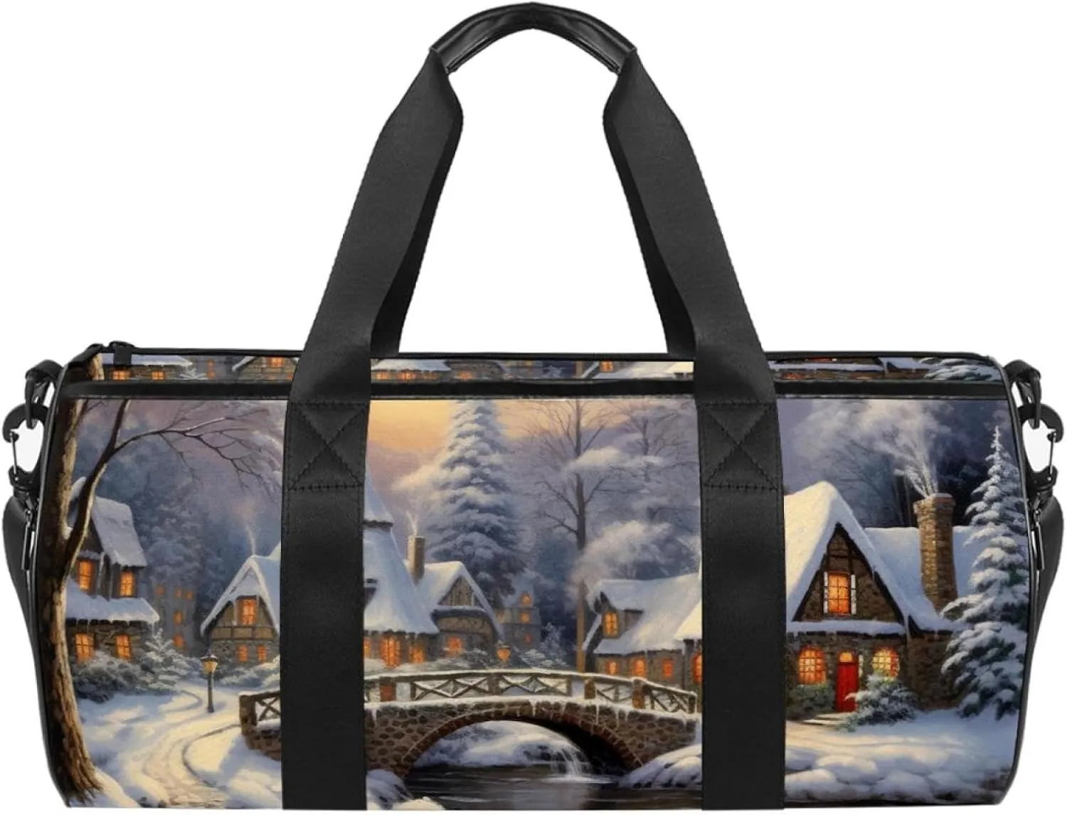 Weekender Travel Bag,Small Gym Bag,Winter House Bridge River,Gym Duffle Bag