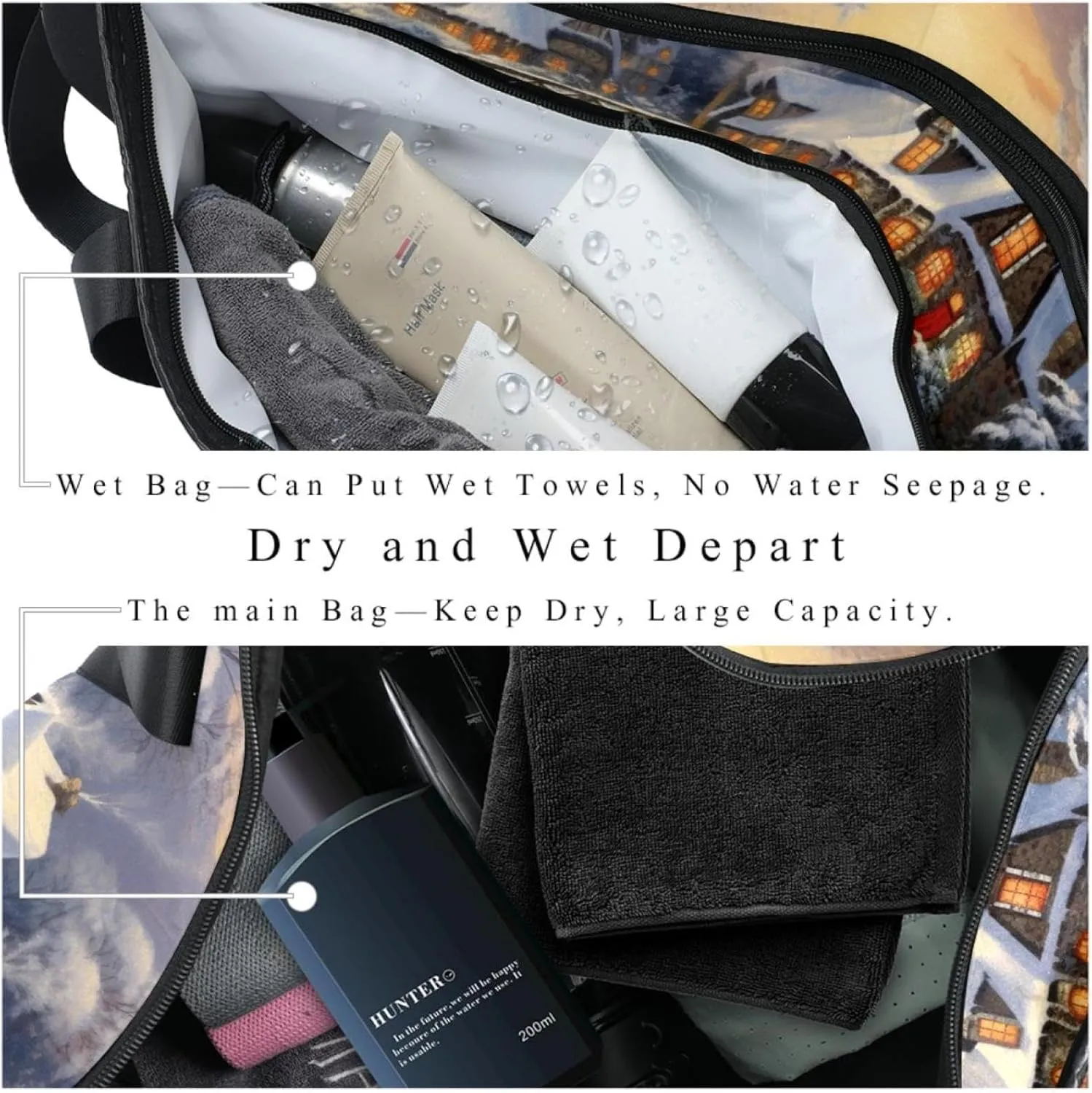 Weekender Travel Bag,Small Gym Bag,Winter House Bridge River,Gym Duffle Bag