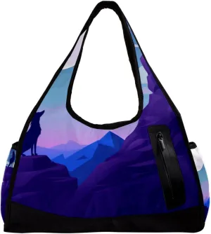 Weekender Travel Bag,Small Gym Bag,Wolf Night Moon,Gym Duffle Bag