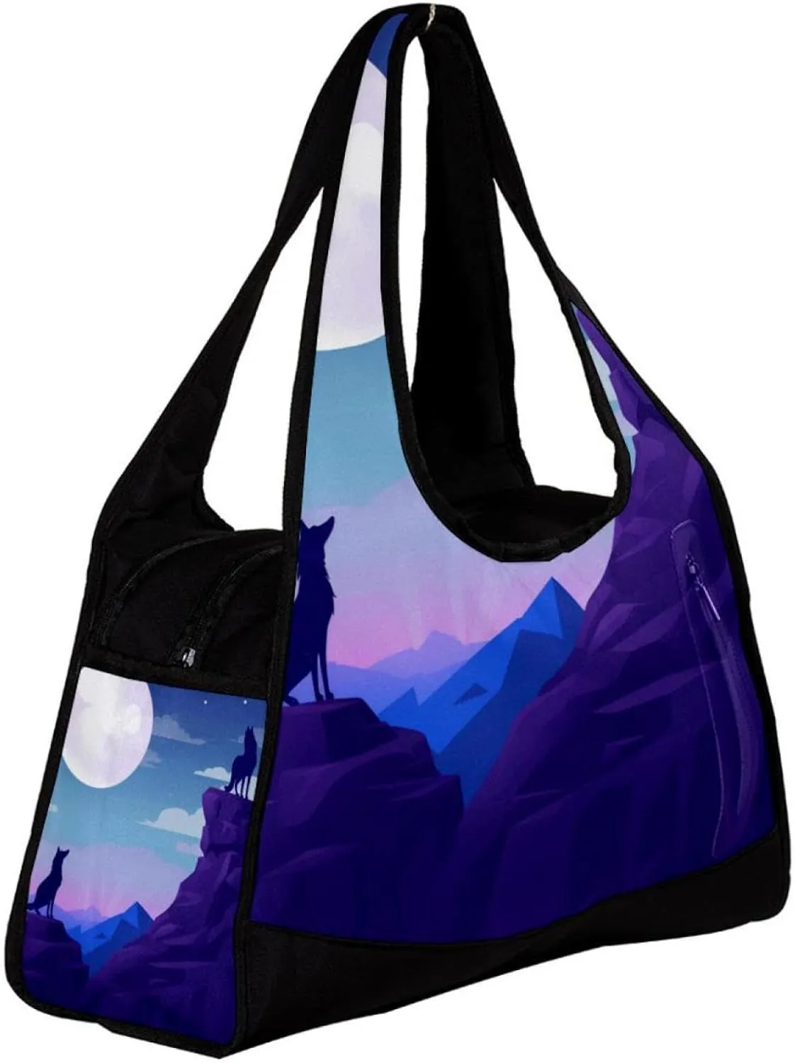 Weekender Travel Bag,Small Gym Bag,Wolf Night Moon,Gym Duffle Bag