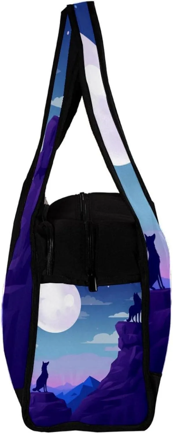 Weekender Travel Bag,Small Gym Bag,Wolf Night Moon,Gym Duffle Bag
