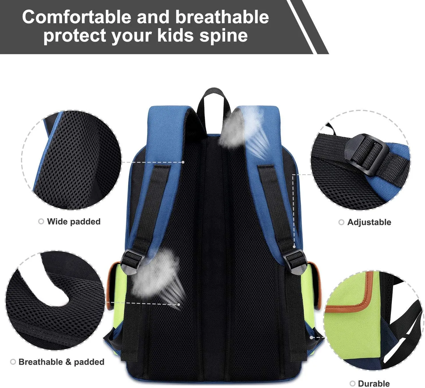 weiatas Kids Backpack Children Bookbag Preschool Kindergarten Elementary School Bag for Girls Boys (Green-blue, Small)