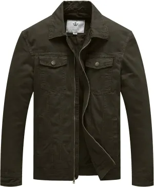 WenVen Men's Casual Canvas Cotton Jacket Lightweight Military Utility Jacket