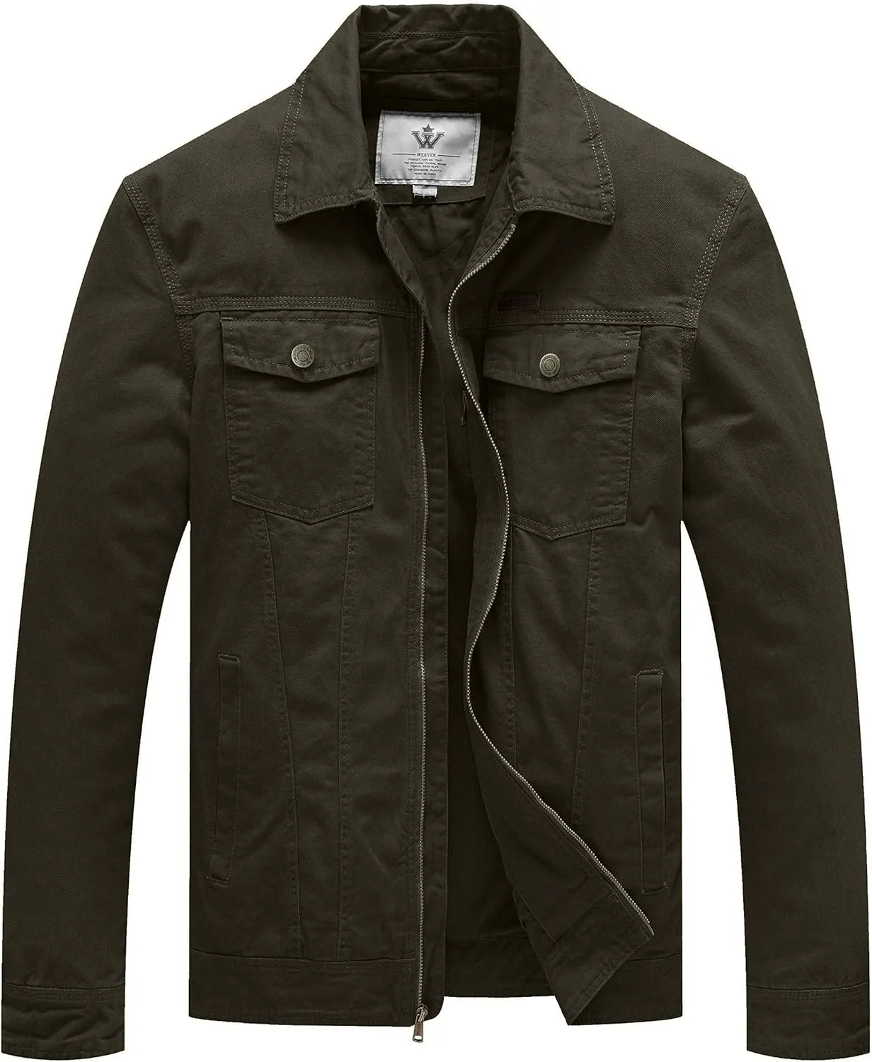 WenVen Men's Casual Canvas Cotton Jacket Lightweight Military Utility Jacket