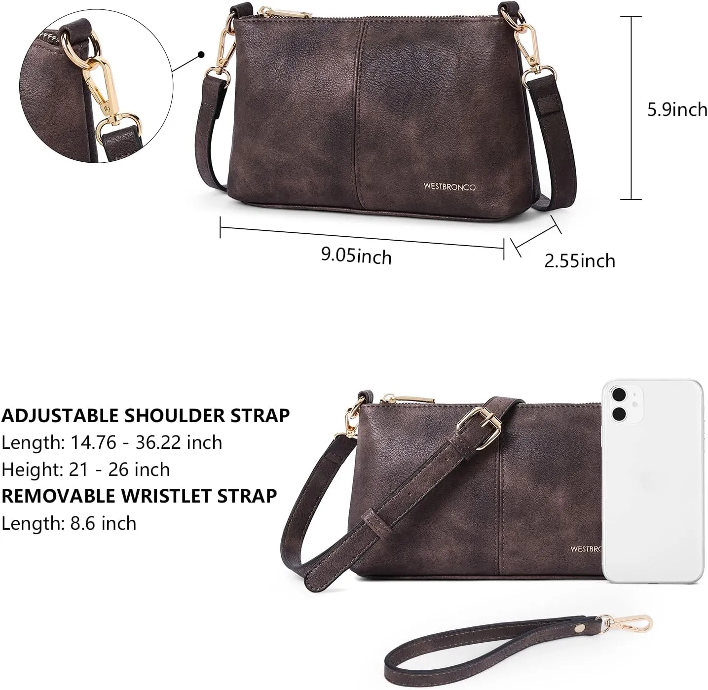 WESTBRONCO Crossbody Bag for Women Vegan Leather Wallet Purses Satchel Shoulder Bags Small Size