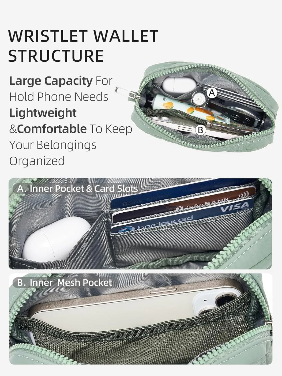 WESTBRONCO Puffer Wristlet Wallets for Women Nylon Wallet with Zipper Quilted Purse for Travel Credit Card Holder Phone