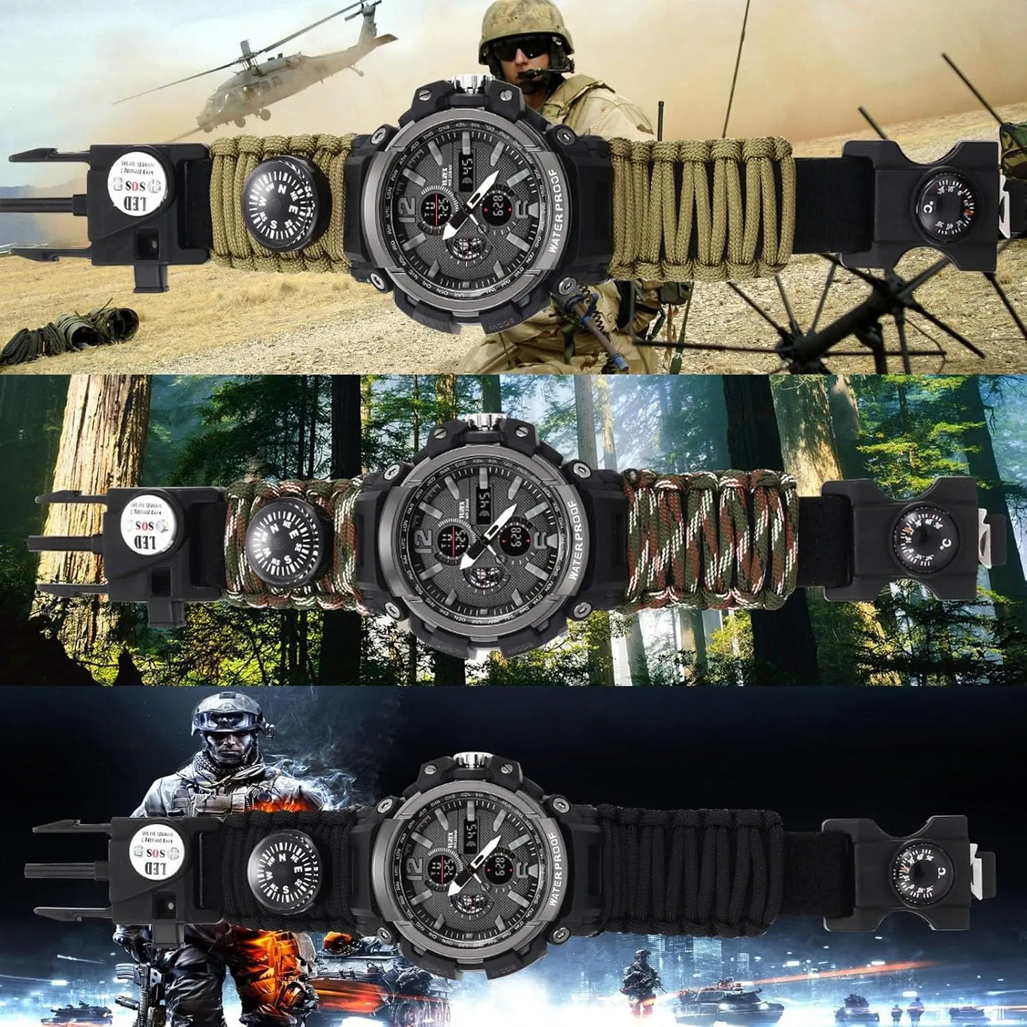 Wilderness Survival Outdoor Hiking Watch, 50M Water Resistant, Compass and More, Your Ultimate Backcountry Companion!