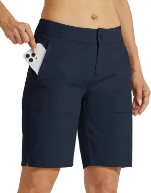 Willit Women's Golf Hiking Shorts 9" Quick Dry Athletic Long Summer Shorts Pockets Water Resistant