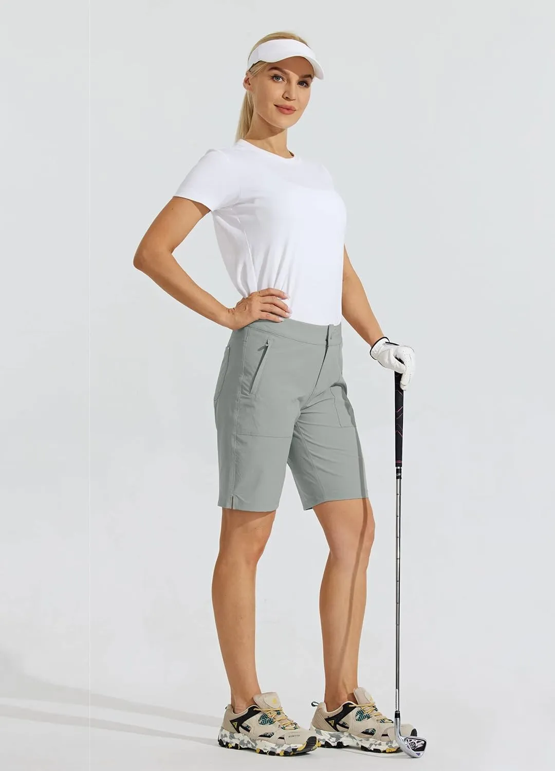 Willit Women's Golf Hiking Shorts 9" Quick Dry Athletic Long Summer Shorts Pockets Water Resistant