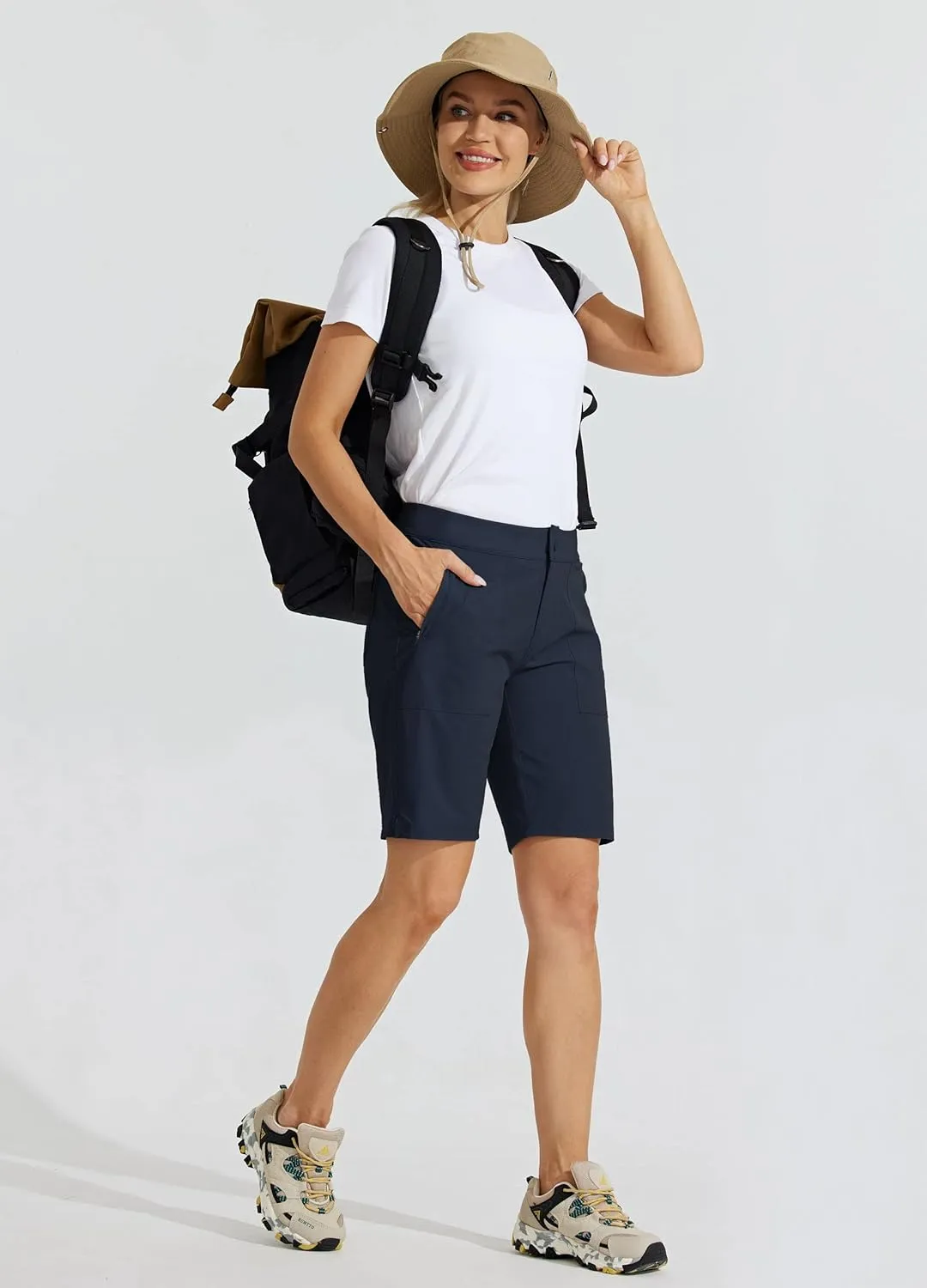 Willit Women's Golf Hiking Shorts 9" Quick Dry Athletic Long Summer Shorts Pockets Water Resistant