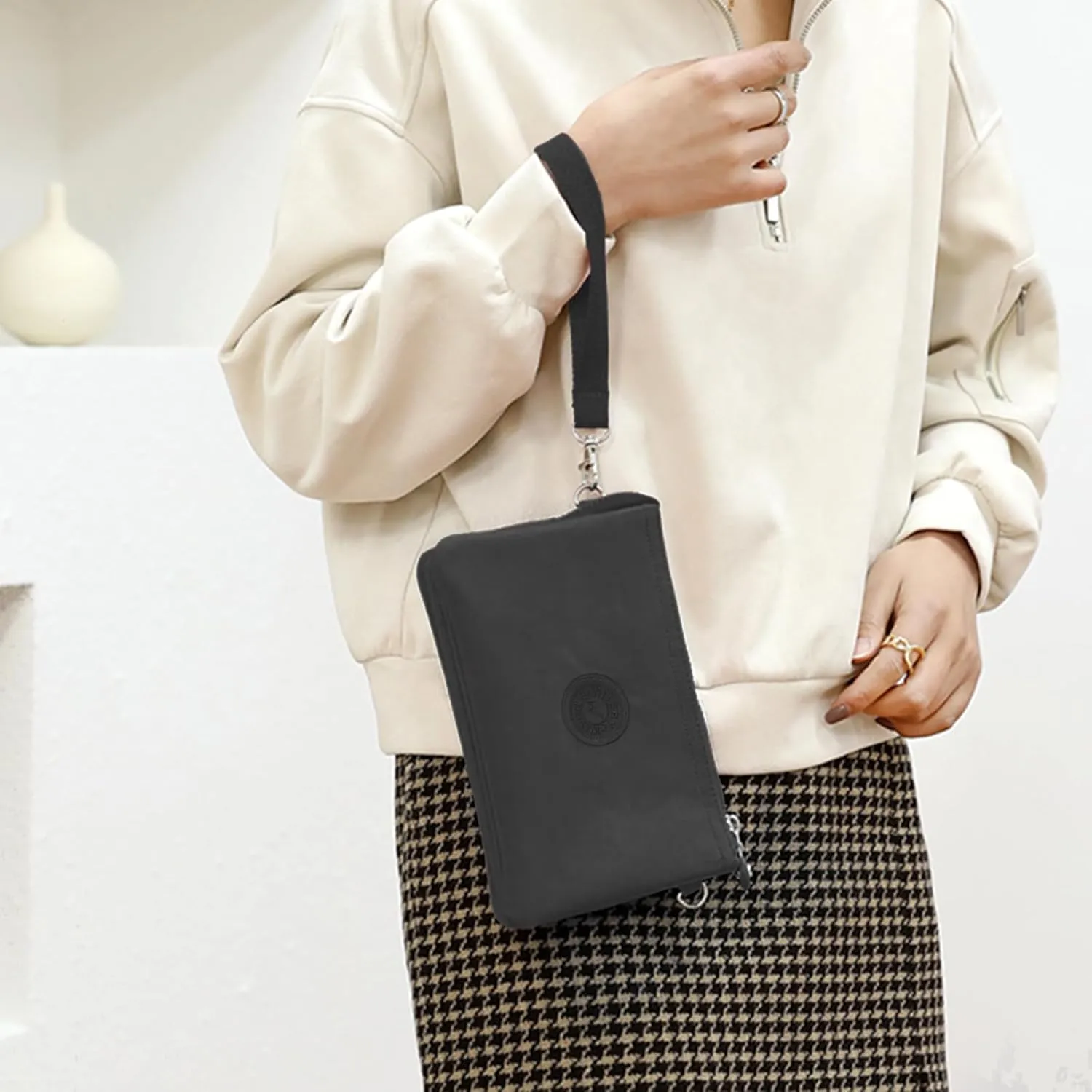 WITERY Wristlet Purse for Women - Waterproof Nylon Multi Pocket Small Clutch Purse with Shoulder and Wrist Straps