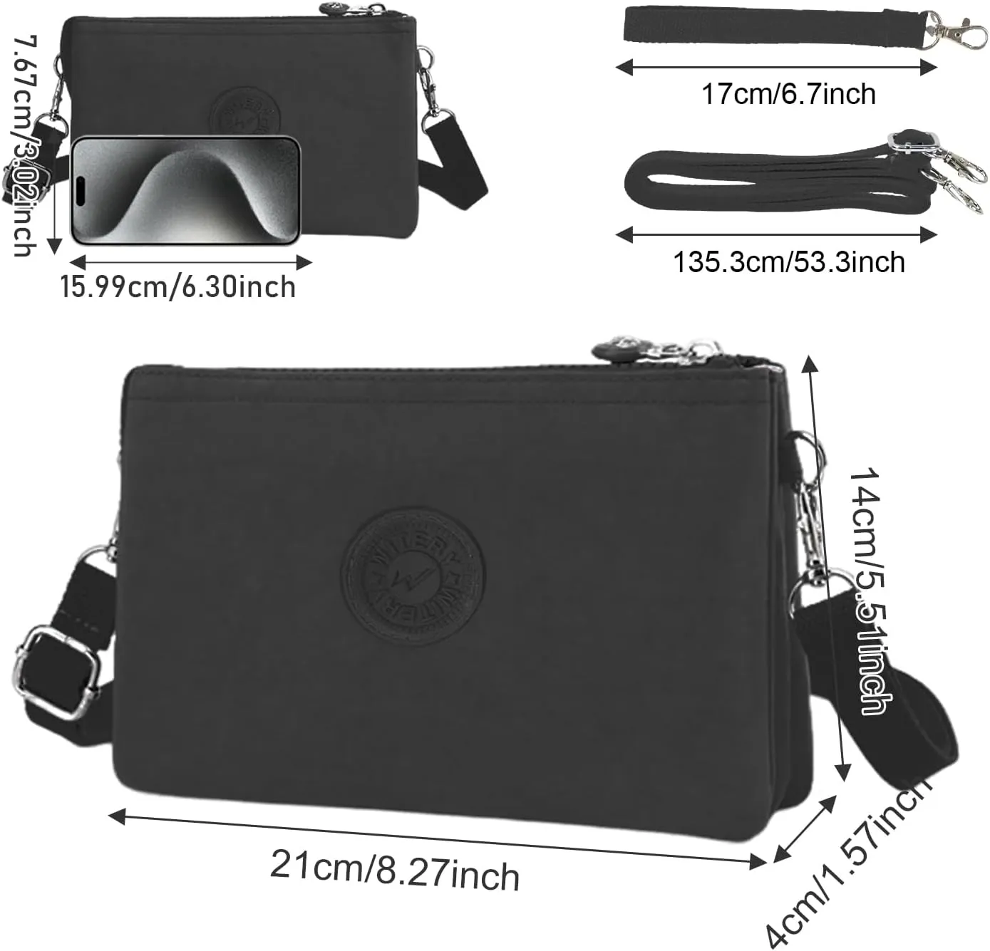 WITERY Wristlet Purse for Women - Waterproof Nylon Multi Pocket Small Clutch Purse with Shoulder and Wrist Straps