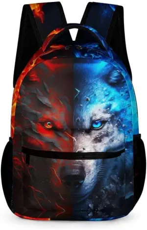 Wolf Backpack for Kids Girls Boys School, 16 Inches Cute Wolf Theme Bookbag, Adjustable, Lightweight, Large Capacity, Colorful Wolf Backpack for School