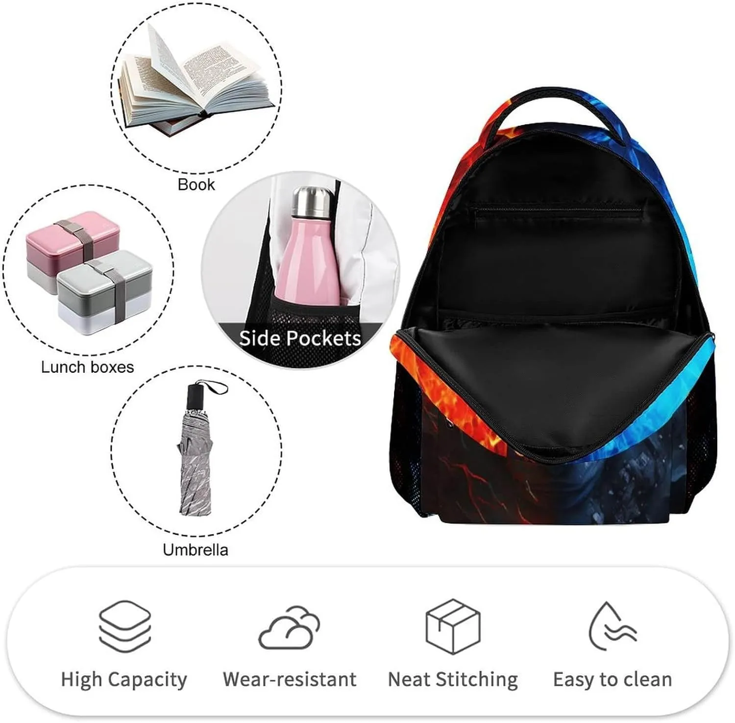 Wolf Backpack for Kids Girls Boys School, 16 Inches Cute Wolf Theme Bookbag, Adjustable, Lightweight, Large Capacity, Colorful Wolf Backpack for School