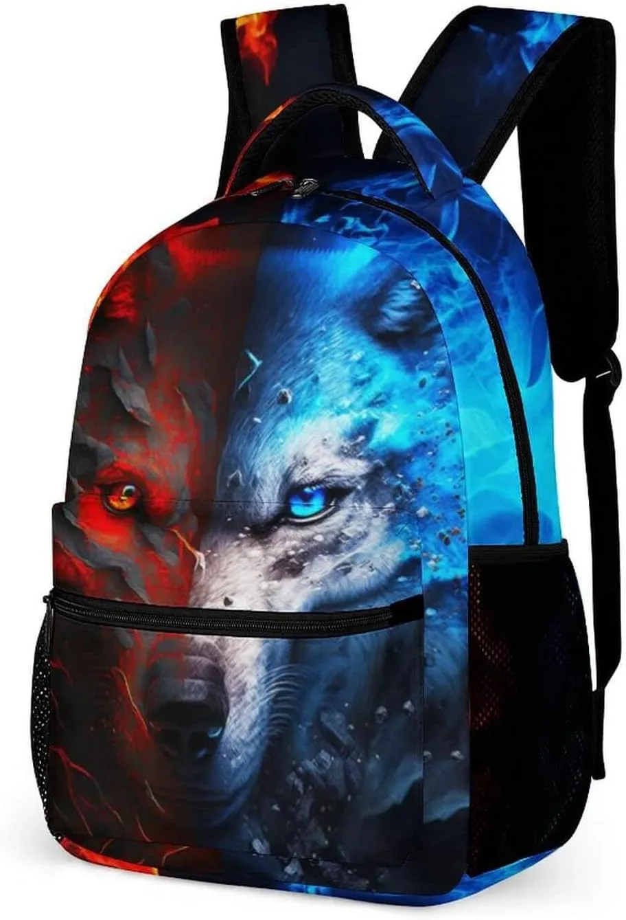 Wolf Backpack for Kids Girls Boys School, 16 Inches Cute Wolf Theme Bookbag, Adjustable, Lightweight, Large Capacity, Colorful Wolf Backpack for School