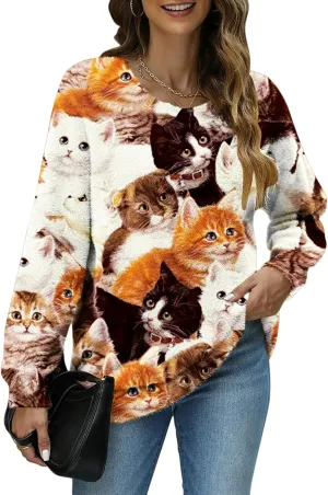 Women Christmas Sweater Graphic Oversized Long Sleeve Boho Printed Loose Fit Casual Knit Pullover Sweaters Top