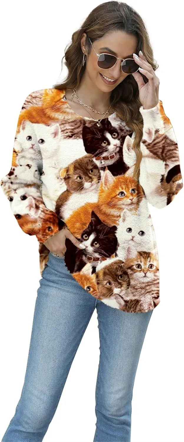 Women Christmas Sweater Graphic Oversized Long Sleeve Boho Printed Loose Fit Casual Knit Pullover Sweaters Top