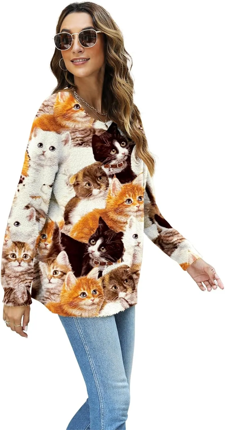 Women Christmas Sweater Graphic Oversized Long Sleeve Boho Printed Loose Fit Casual Knit Pullover Sweaters Top