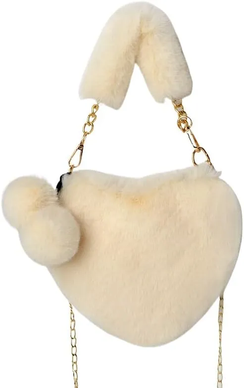 Women Hand Bags Plush Love Heart Shaped Fashionable Solid Color Soft Purses and Handbags Bags for Women