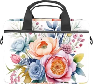 Women Laptop Bag Watercolor Colorful Floral Composition Laptop Computer Bag Work Tote Bag Shoulder Messenger Bag