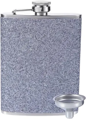 Women Men Portable Travel Small Flasks Stainless Steel Flasks with Funnel Wedding Party Birthdays 8Oz(Silver)