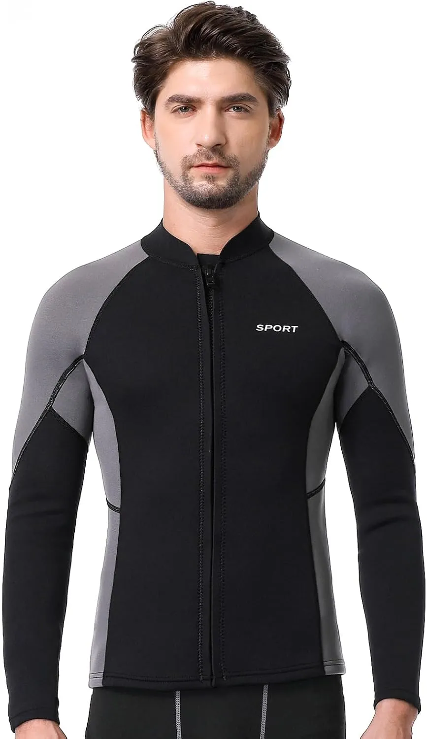 Women Men Top Wetsuit Jacket, 2mm 3mm Neoprene Swim Wet Suit Shirt Long Sleeves Front Zip for Adult Youth Cold Water Snorkeling Diving Surfing Watersports