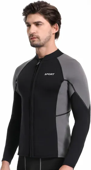 Women Men Top Wetsuit Jacket, 2mm 3mm Neoprene Swim Wet Suit Shirt Long Sleeves Front Zip for Adult Youth Cold Water Snorkeling Diving Surfing Watersports