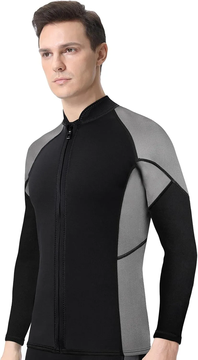 Women Men Top Wetsuit Jacket, 2mm 3mm Neoprene Swim Wet Suit Shirt Long Sleeves Front Zip for Adult Youth Cold Water Snorkeling Diving Surfing Watersports