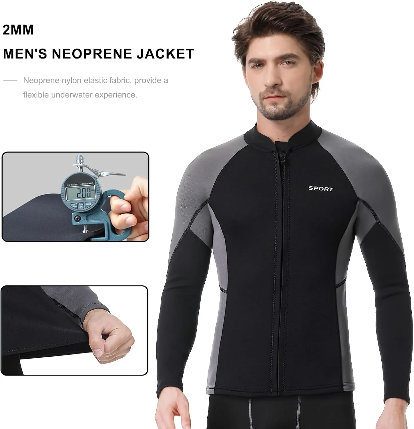 Women Men Top Wetsuit Jacket, 2mm 3mm Neoprene Swim Wet Suit Shirt Long Sleeves Front Zip for Adult Youth Cold Water Snorkeling Diving Surfing Watersports
