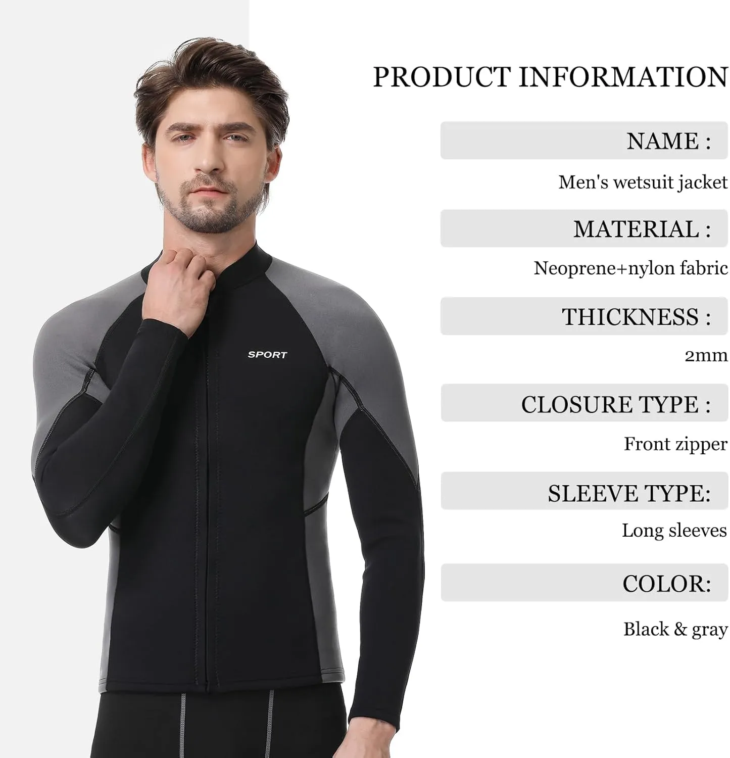Women Men Top Wetsuit Jacket, 2mm 3mm Neoprene Swim Wet Suit Shirt Long Sleeves Front Zip for Adult Youth Cold Water Snorkeling Diving Surfing Watersports