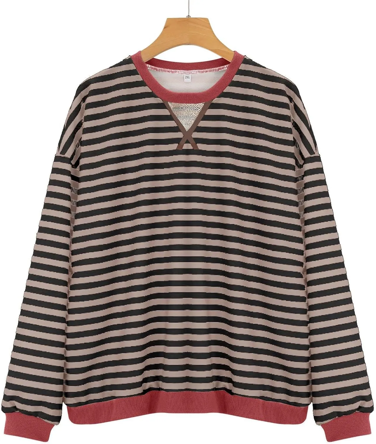 Women Oversized Striped Crewneck Sweatshirt Long Sleeve Color Block Pullover Tops Casual Loose Workout Shirt